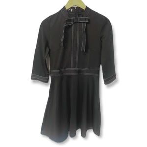 Feiinvan adorable black w/ contrasting stitch long sleeve fit & flare w/bow tie